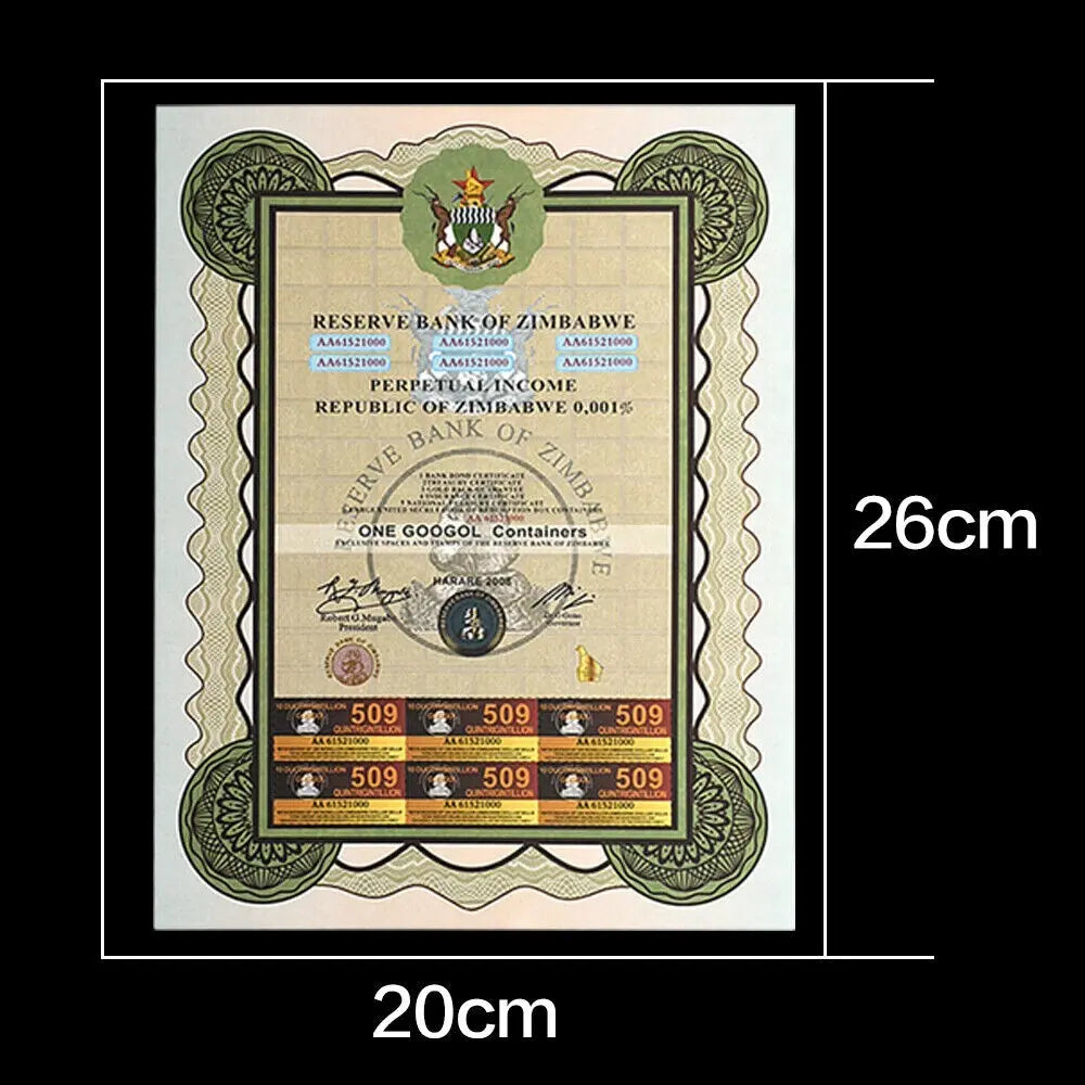 Zimbabwe ONE GOOGOL Containers Banknotes Paper Money Notes UNC