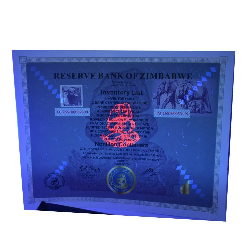 Zimbabwe Nonillon Containers Scroll Banknote 54 Zero Paper Money With UV
