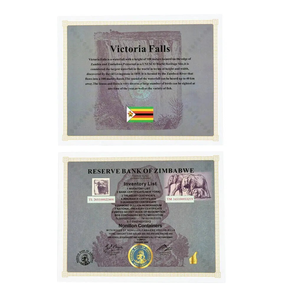 Zimbabwe Nonillon Containers Scroll Banknote 54 Zero Paper Money With UV
