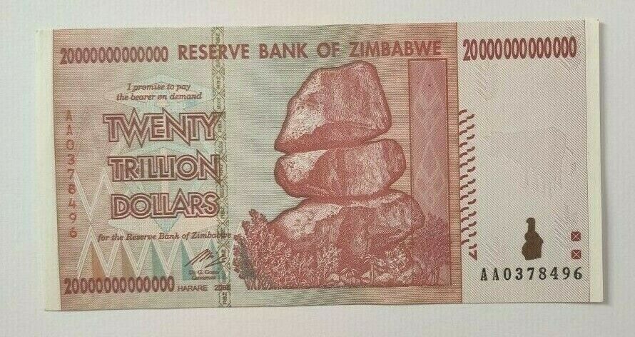 ZIMBABWE 20 TRILLION Dollar Banknotes AUTHENTIC GENUINE AU - worldbanknote