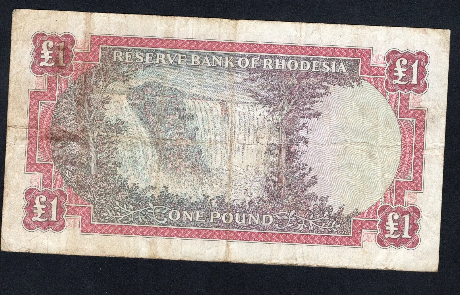 back of RESERVE BANK OF RHODESIA ONE POUND VERY FINE/ref d11