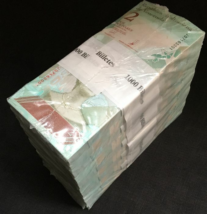 VENEZUELA 1000 X 2 BOLIVARES 2018 UNC Brick 1000 PCS Total - worldbanknote