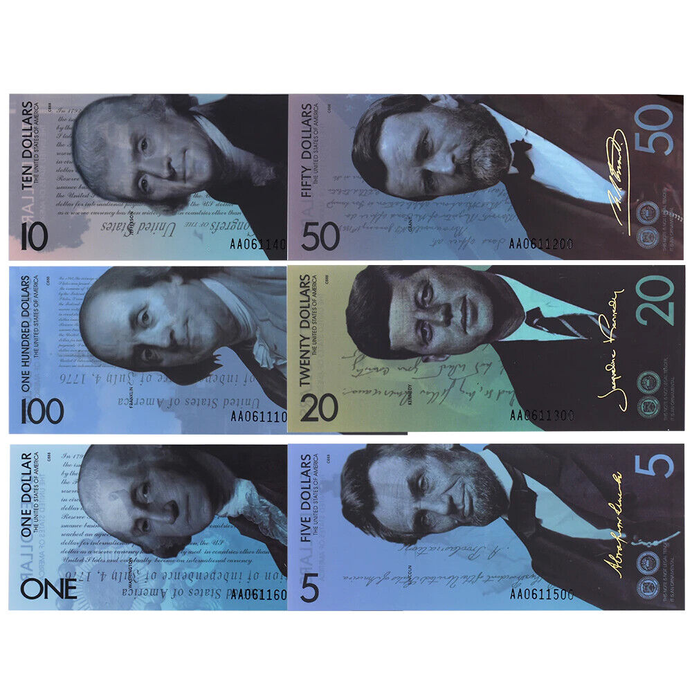 6pcs US President Banknotes USD 1/5/10/20/50/100 Colorful Set Gold Banknote - worldbanknote