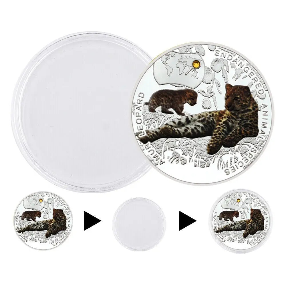 Art Ornaments Endangered Animal Species Amur Leopard Silver Plated Coins