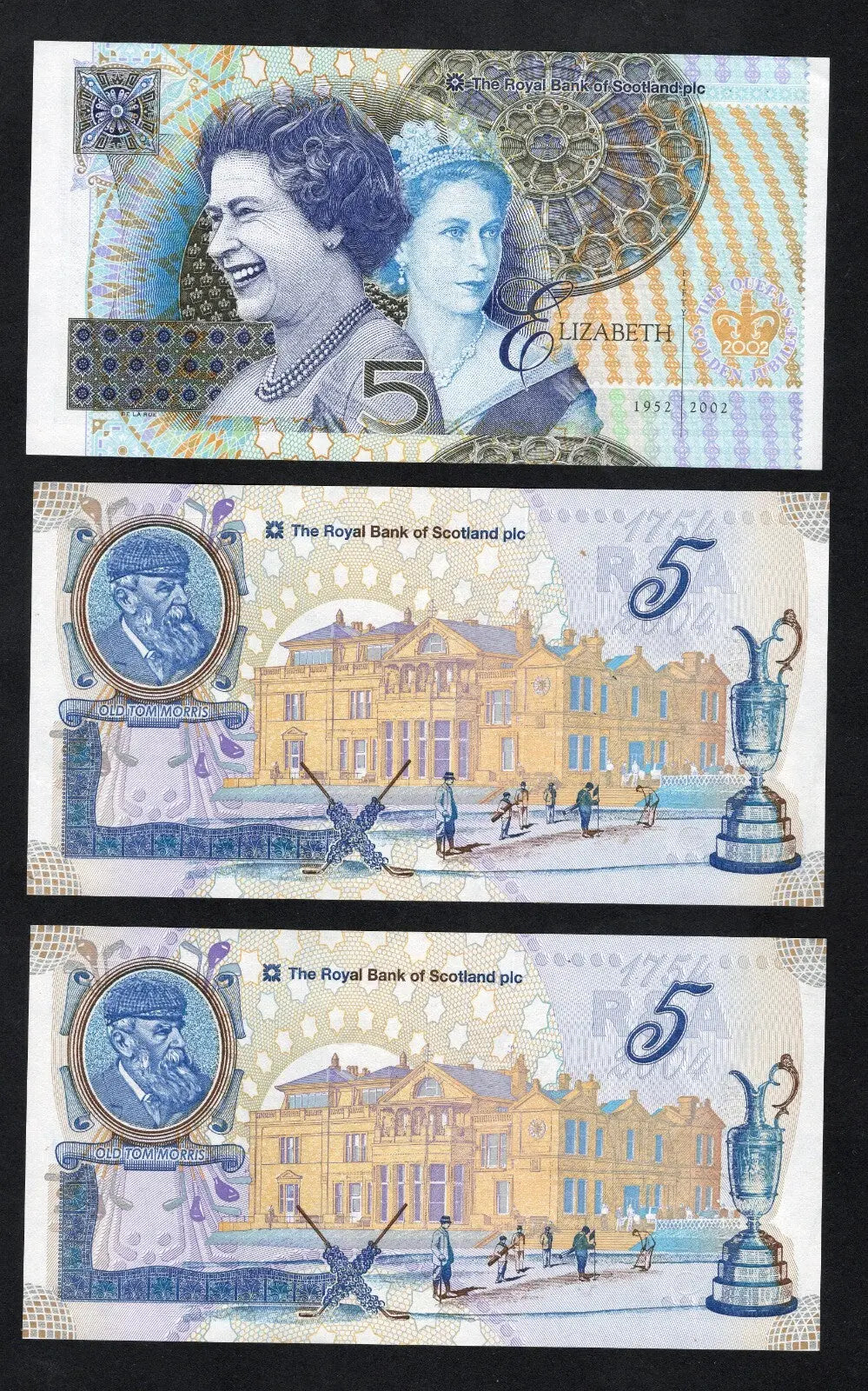 SET OF 3 The Royalof Scotland Bank, £5 2002/2004  AUNC/REF D6