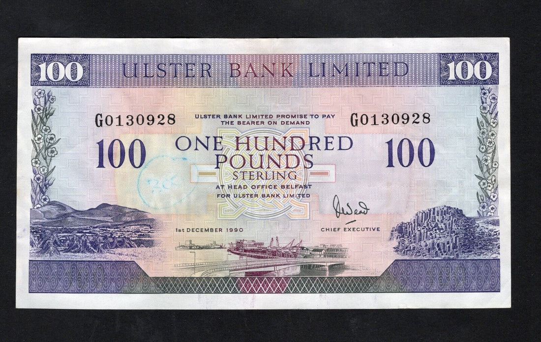 IRELAND Ulster Bank Ltd £100 Banknote (1990) P.334a EF/RD10 - worldbanknote