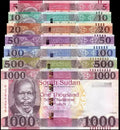 front of SOUTH SUDAN 1 5 10 20 50 100 500 1000POUND 2019/2024 P-NEW UNC LOT SET