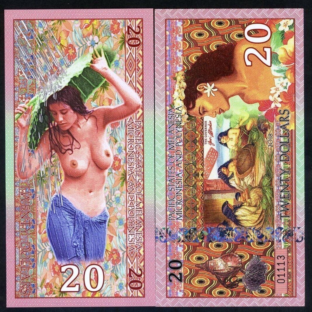 Pacific States of MMP, $20 2018 Private Issue Polymer - Weavers, Polynesian Nude - worldbanknote