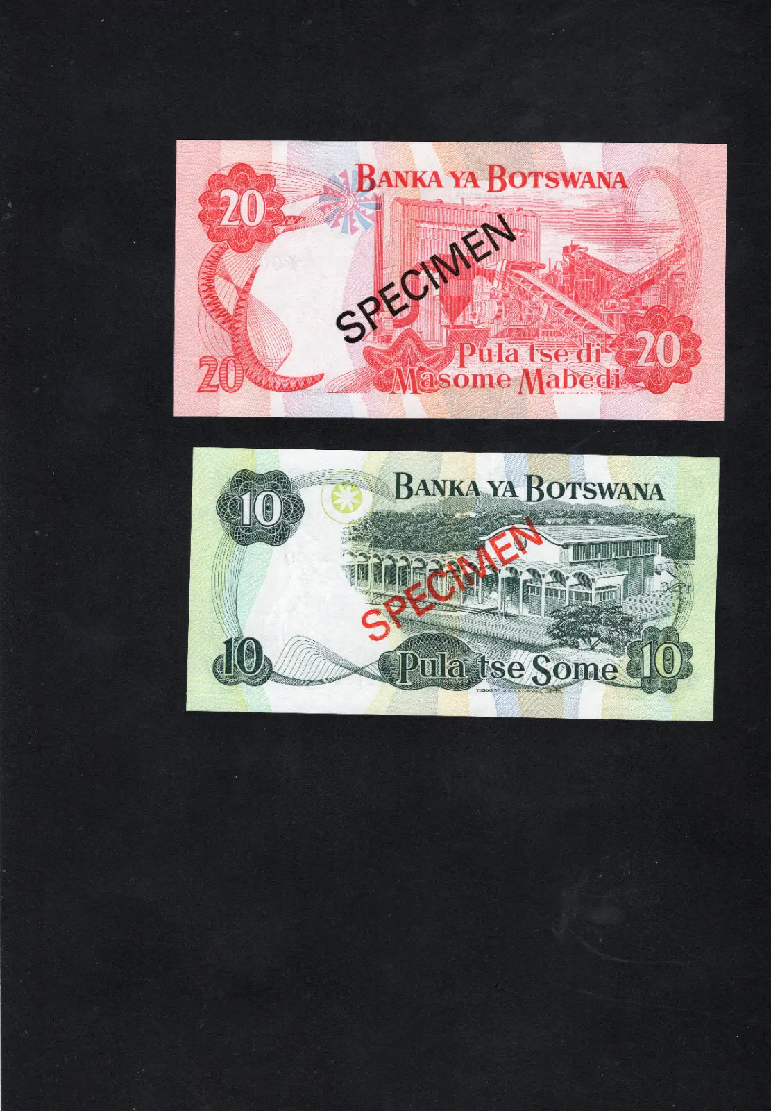 BOTSWANA 1978 SPECIMEN SET of 5 x BANKNOTES 1 - 20 PULA UNCIRCULATED/d10