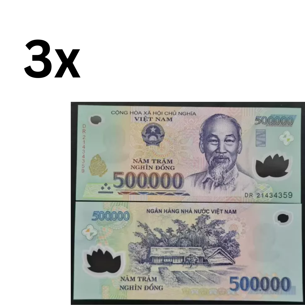 3xVietnamese Dong 500K Polymer Banknote Vietnam 500000 VND Uncirculated UNC - worldbanknote