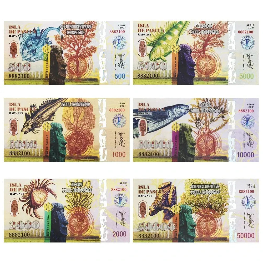 6xIsla De Pascua Rongo Banknotes  500, 1000, 2000, 5000, 10000, 50000 Fantasy/w1