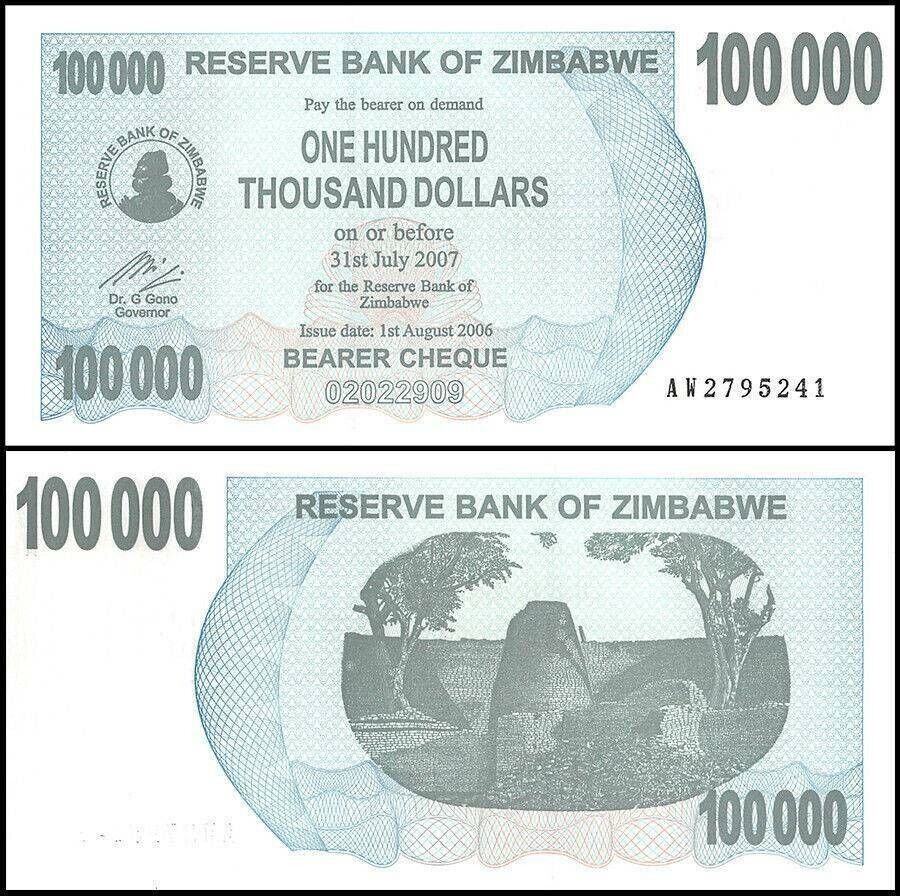 Zimbabwe 100000 Dollars 2006 2007, UNC, 10 Pcs LOT, Consecutive, P-48b - worldbanknote