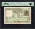 FRONT OF British India 10 Rupees (1917-30) Sign Denning Pick-6 Very Fine PMG 30