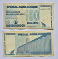 40 X 100 billion special agro cheque Zimbabwe dollar notes. used.