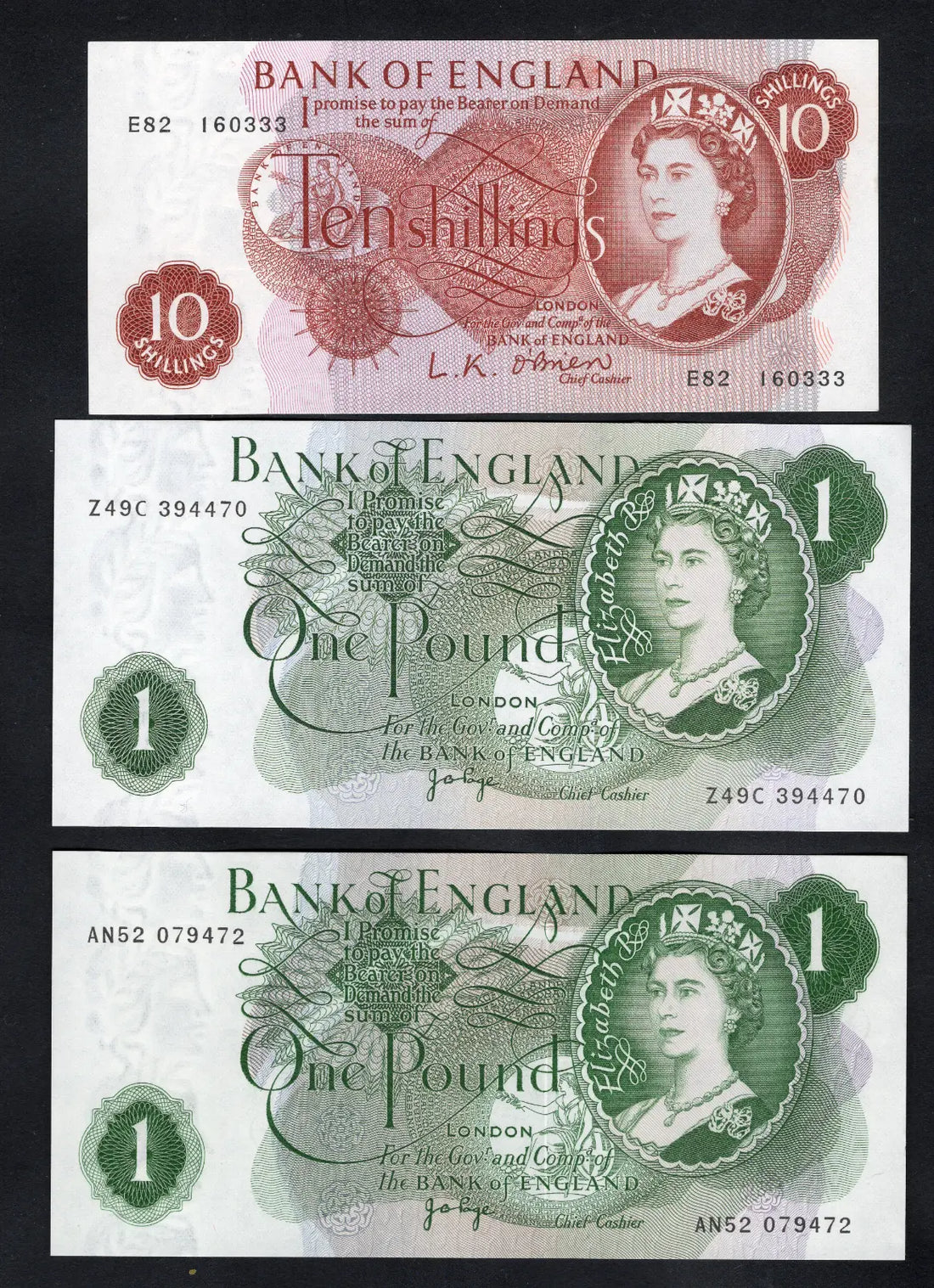 4xBANK OF England One Pound and 10 shilings Banknote AUNC/D15