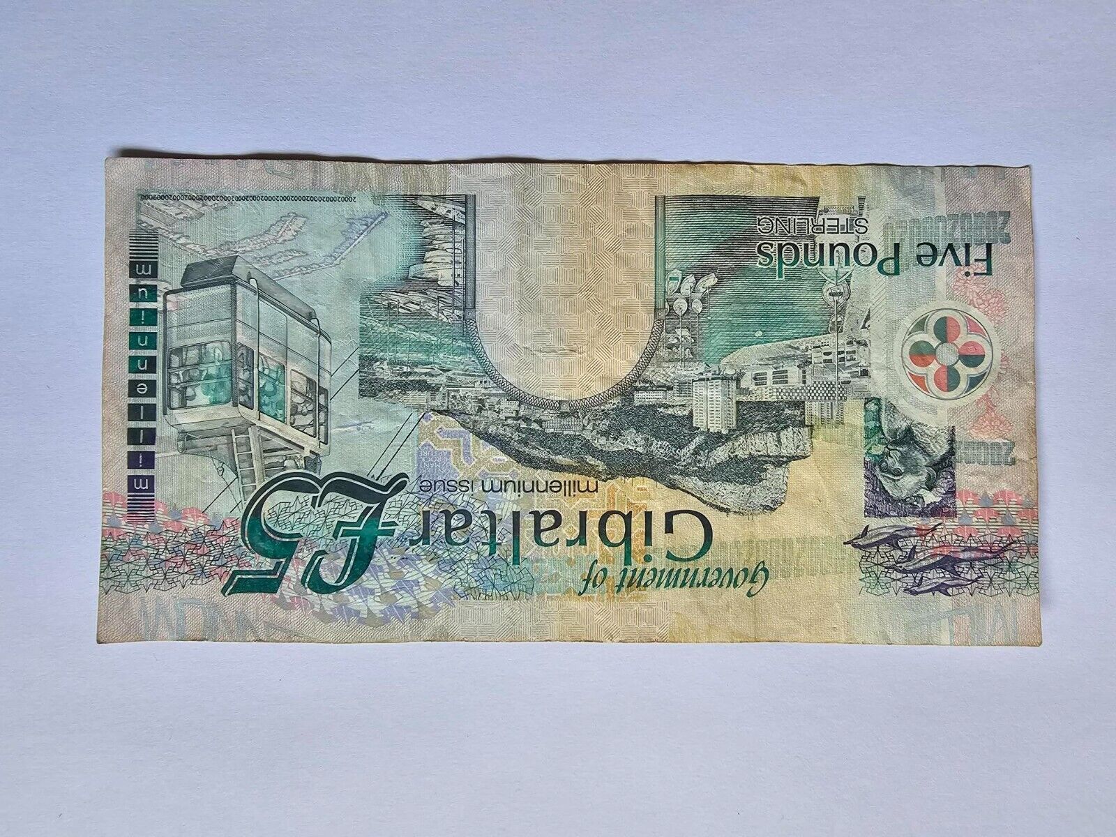 GIBRALTAR, 5 pounds, 2000, QEII, P-29 Millennium Commemorative Used - worldbanknote