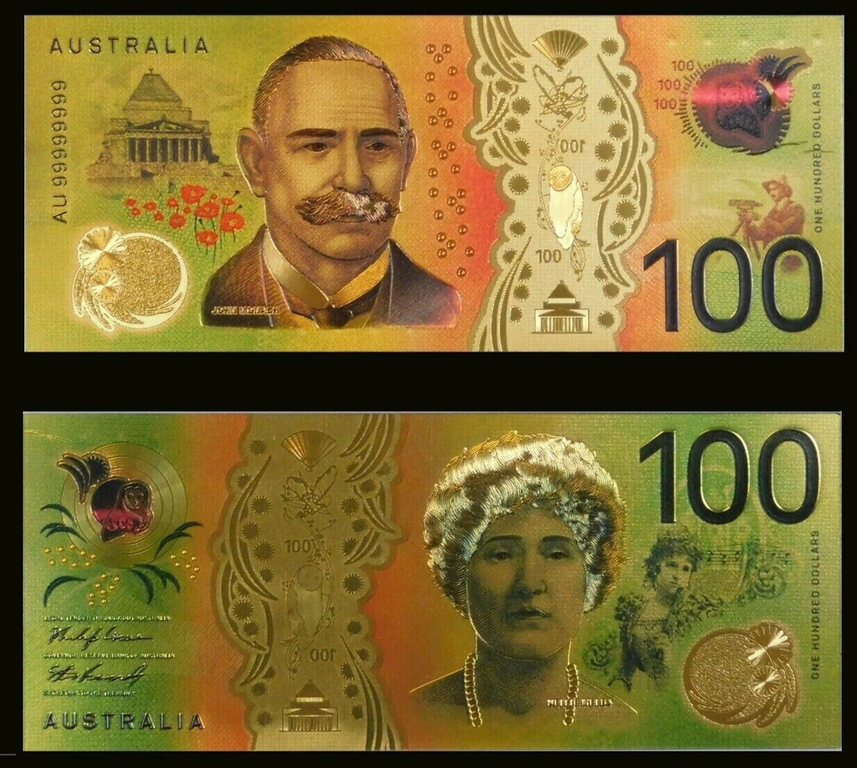Australia 100 Dollars Gold Plated Australian Banknote New Generation 2020 
