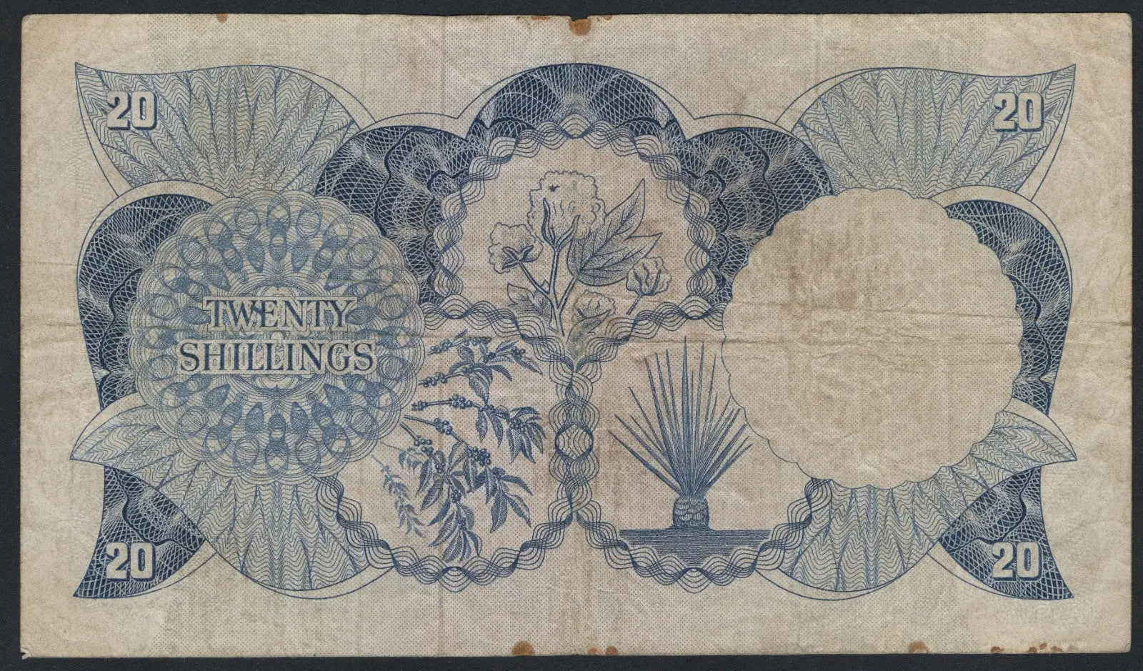REVERSE OF East African Currency Board 20 Shillings 1964 VF/F10