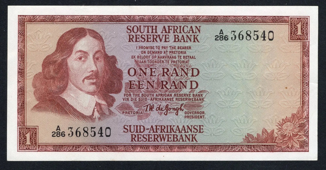 front of SOUTH AFRICA 1 RAND 1973-76 P-117b AUNC/D15