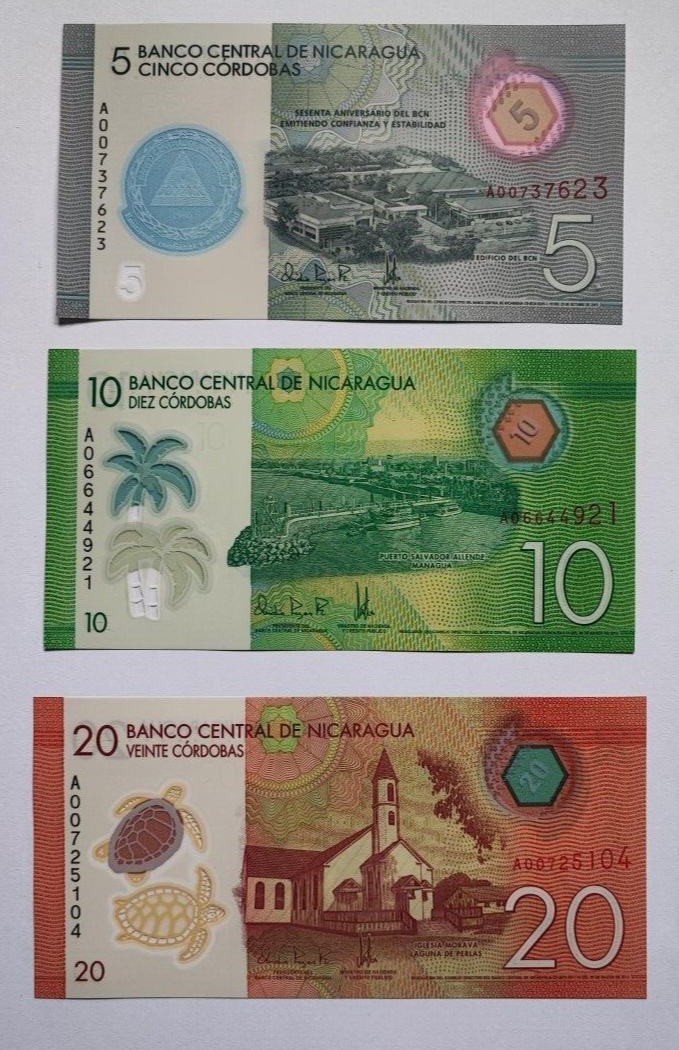 SET Nicaragua 5, 10, 20, 50 & 100 Cordobas 2014-2019 (2020) UNC - worldbanknote