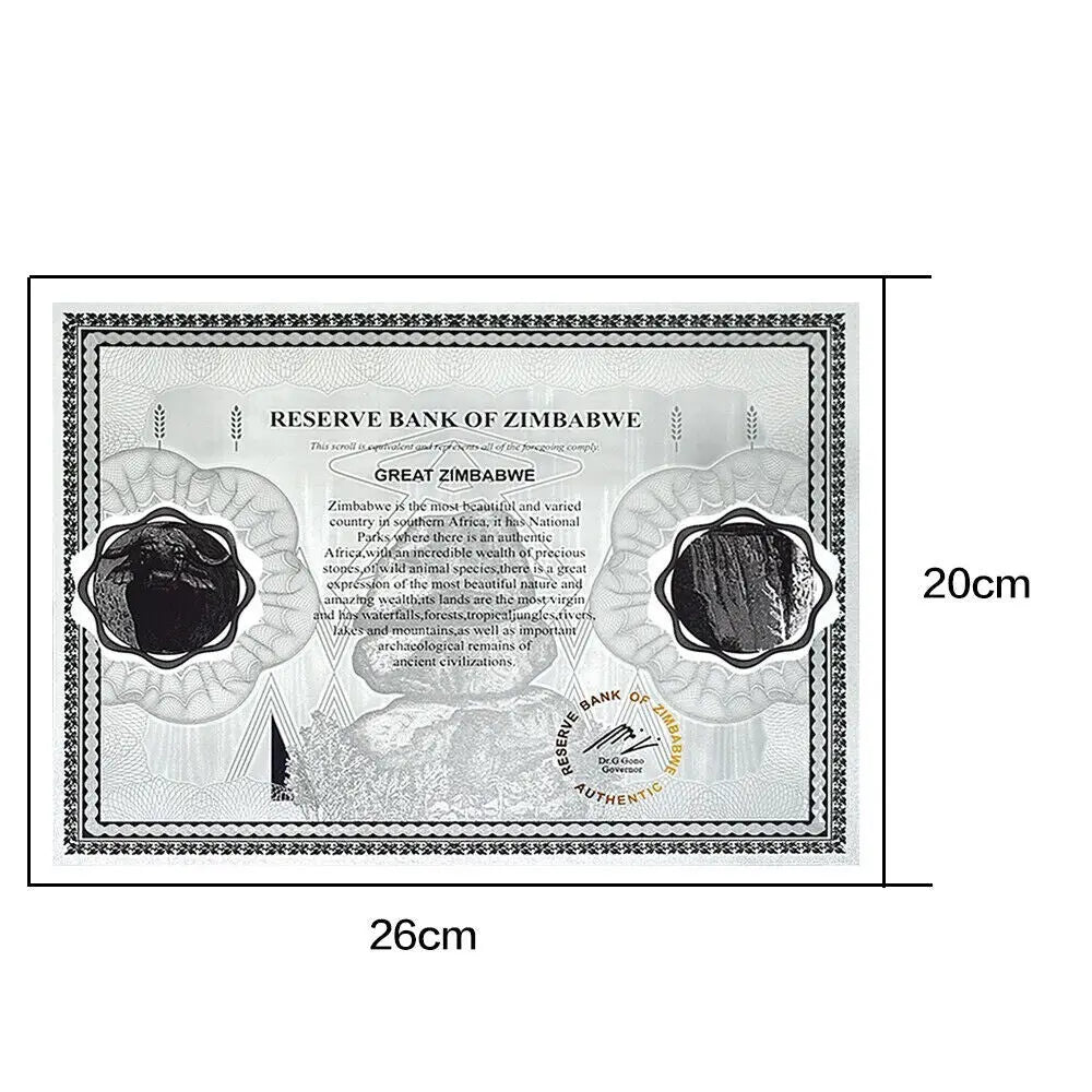 100 Trillion Dollar Silver Foil Banknote Zimbabwe Large Certificate Collectibles