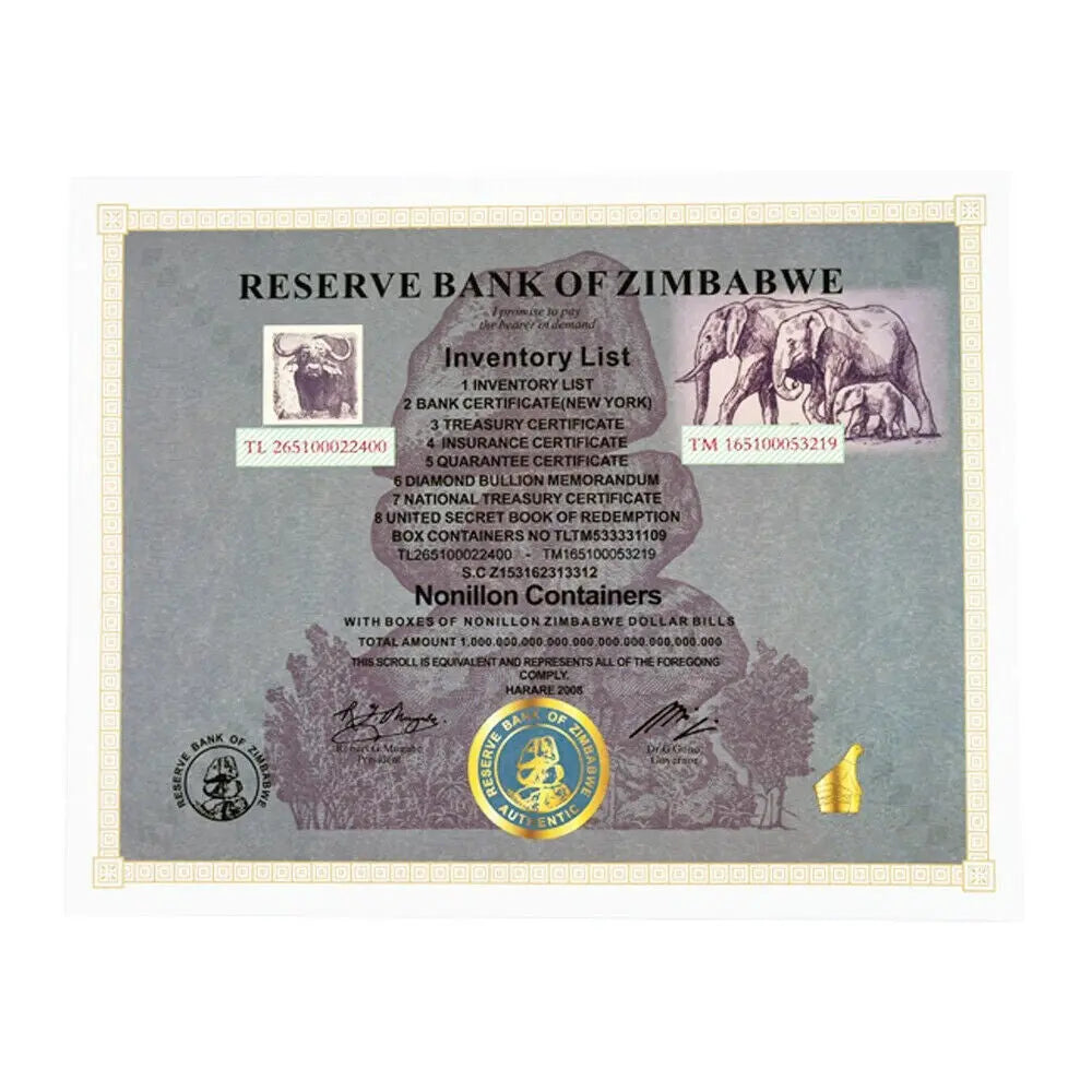 Zimbabwe Nonillon Containers Scroll Banknote 54 Zero Paper Money With UV