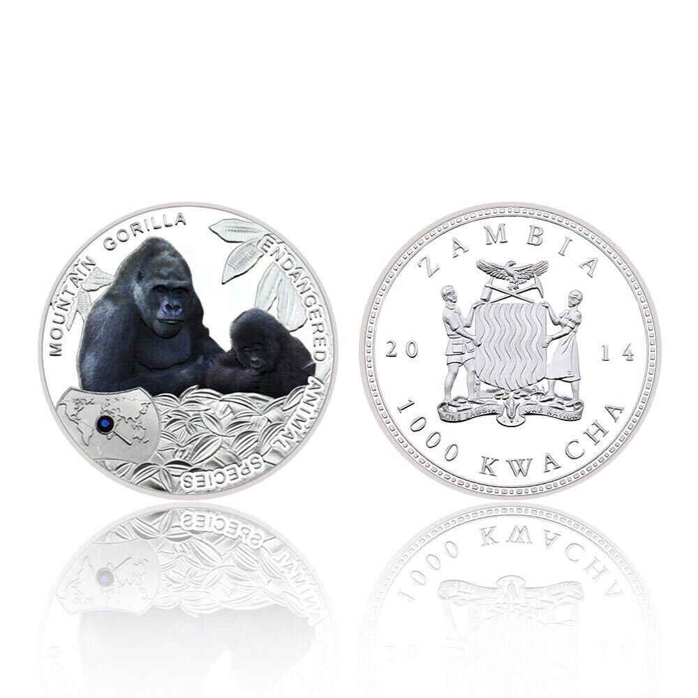 Endangered Animal Species Zambia Mountain Gorilla Silver Plated Coins - worldbanknote