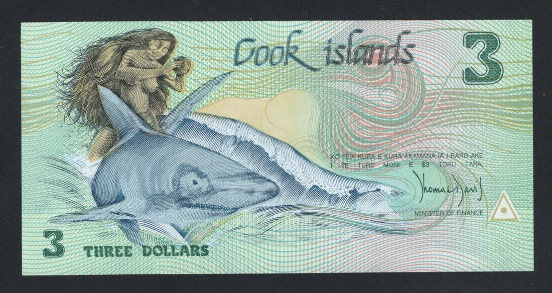 COOK ISLANDS 3 DOLLARS 1987 EF Serial number AAA007027/F10
