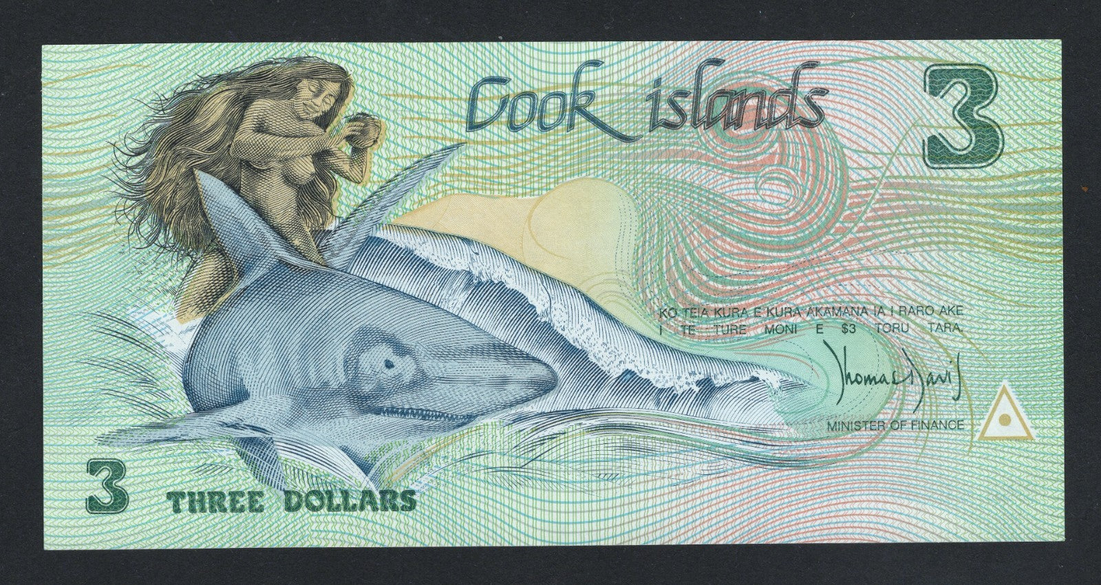 COOK ISLANDS 3 DOLLARS 1987 EF Serial number AAA007027/F10