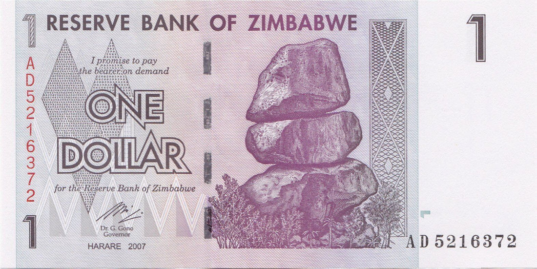 Zimbabwe 1 Dollar, 2007, P-65, UNC - worldbanknote