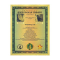 Googolplex Containers Gold Foil Banknote Zimbabwe Large Certificate Collectibles