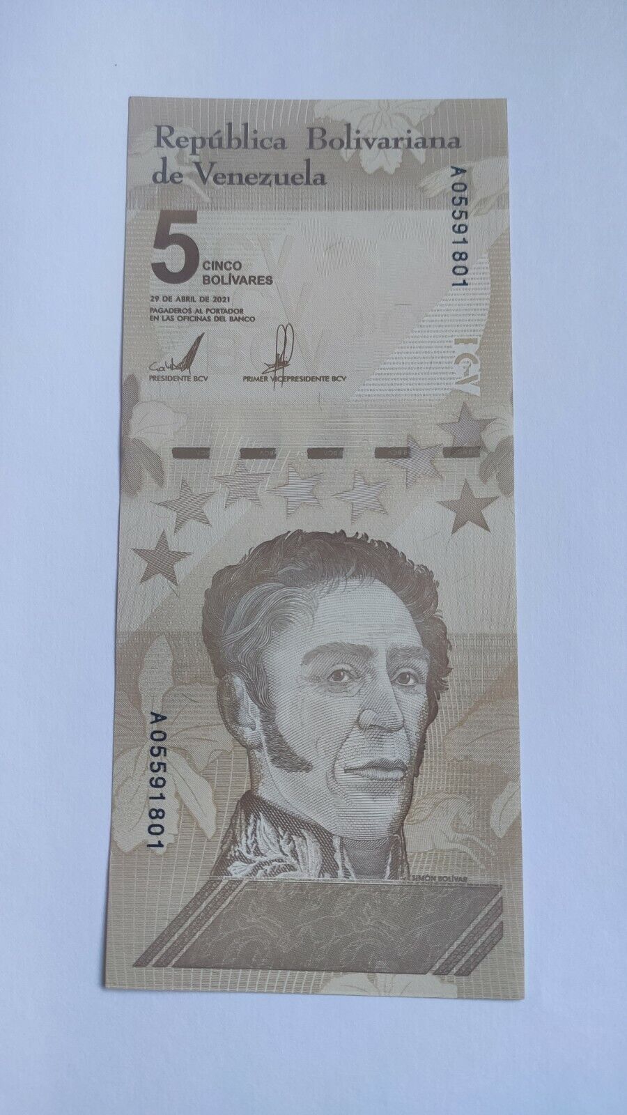 Venezuela 5 Bolivares 2021 New Unc. Bolivar Soberano Rare Banknotes - worldbanknote