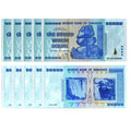 10xZimbabwe 100 Trillion Silver Foil Banknote Coloured Novelty Note