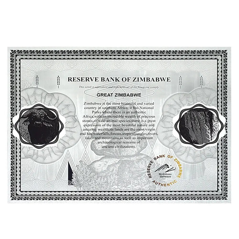 100 Trillion Dollar Silver Foil Banknote Zimbabwe Large Certificate Collectibles