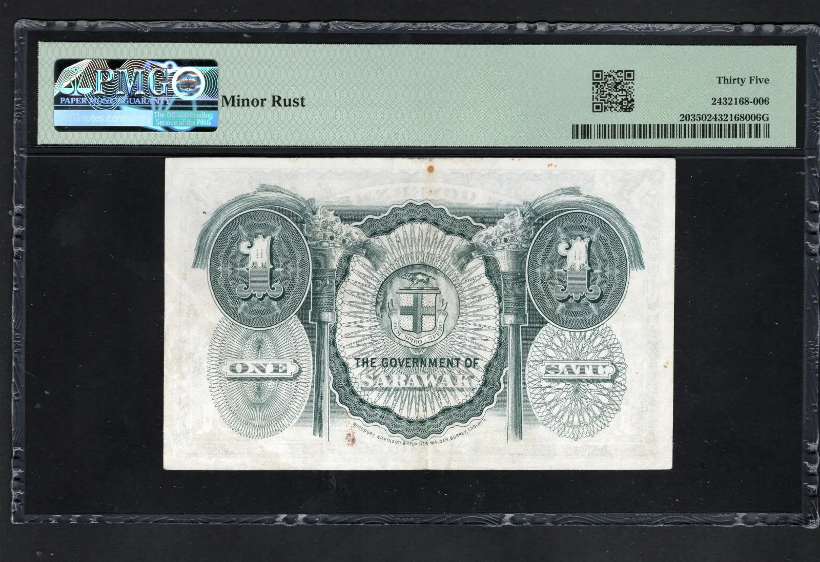 BACK OF Sarawak Government of Sarawak 1 Dollar 1935 KNB27 BWC P-20 PMG 35