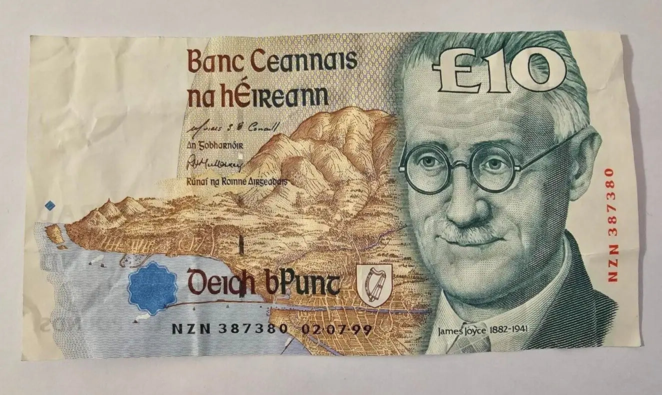 1998 CENTRAL BANK OF IRELAND TWENTY 10 POUNDS BANKNOTE In Use Condition/ref d2