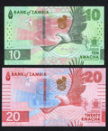 front of Zambia Set 2 Pcs 10 20  Kwacha 2024 2025 P 62 63 66 67 NEW UNC