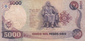 BANK OF COLOMBIA , 5000 PESOS 1986 VF/ ref d2