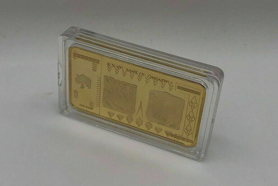 Gold Plated One Hundred quintillion Dollars Zimbabwe Gold Bar - worldbanknote