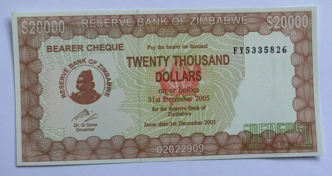 Zimbabwe 20000 bearer cheque, 2003 UNC