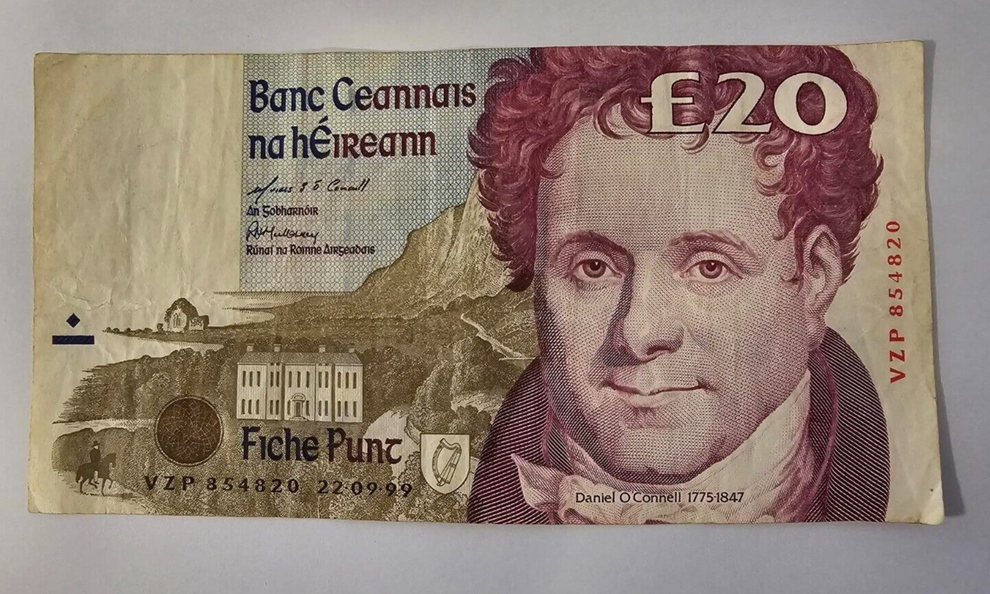 1998 CENTRAL BANK OF IRELAND TWENTY 20 POUNDS BANKNOTE Very Fine/ref d2 - worldbanknote