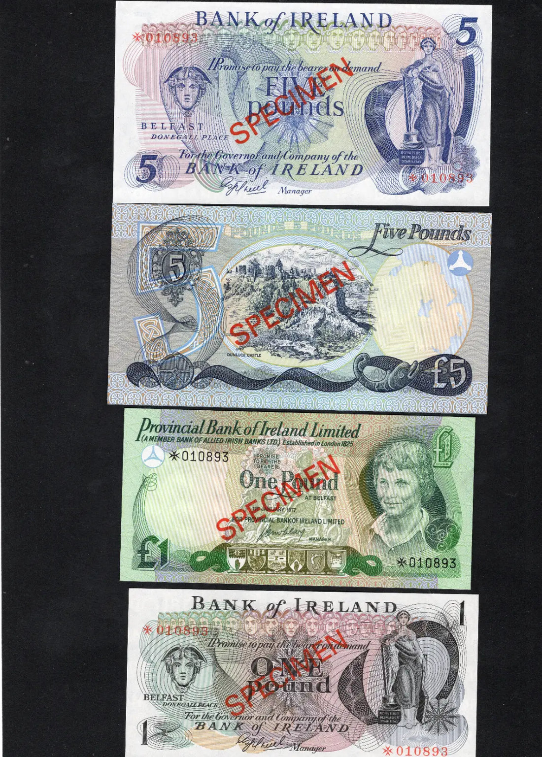 NORTHERN IRELAND 1 5 10 100 POUND 7 SPECIMEN NOTES UNC/d10