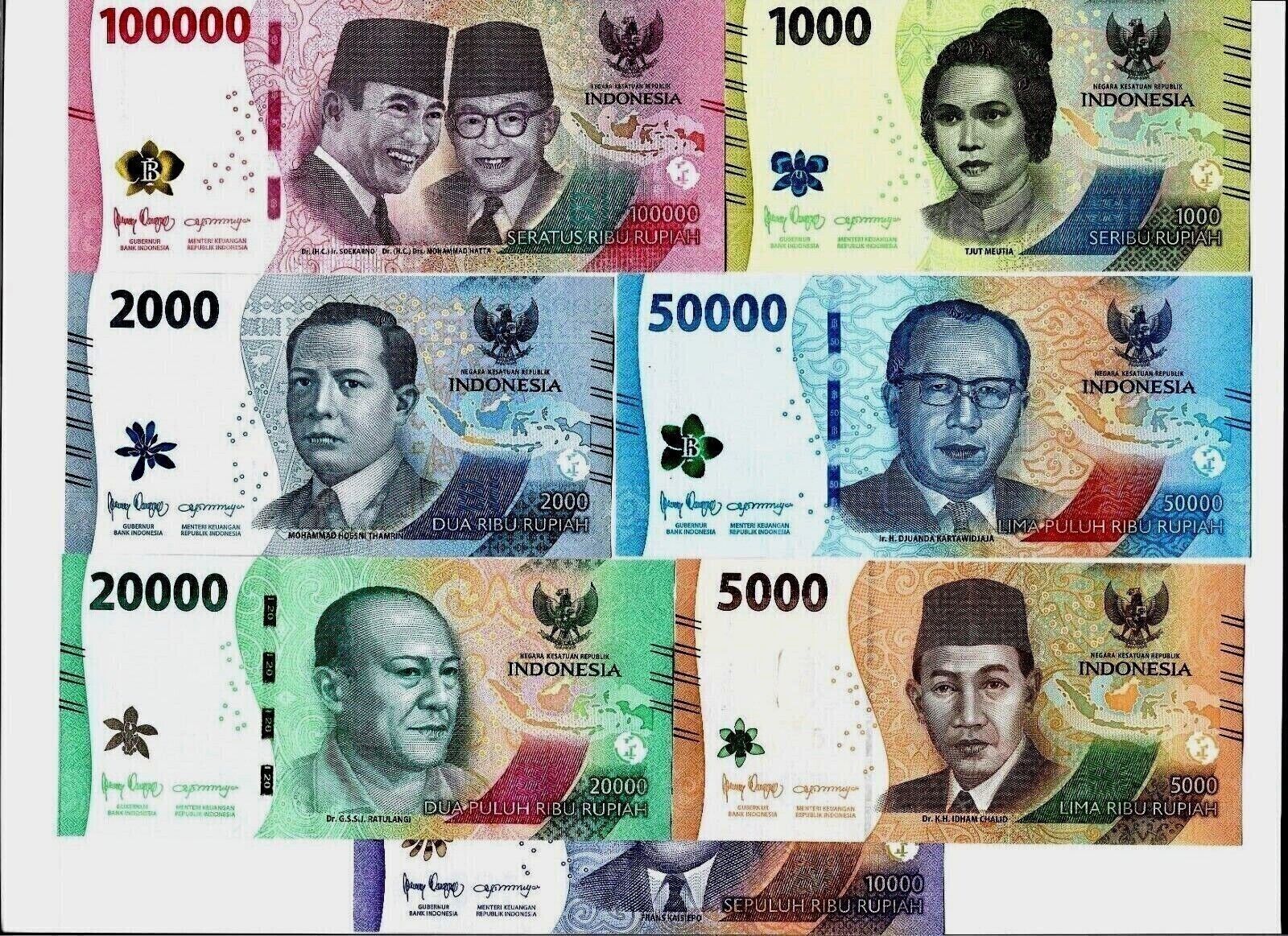 INDONESIA Set of 7 notes: 1000 2000 5000 10000 20000 50000 100000 UNC - worldbanknote