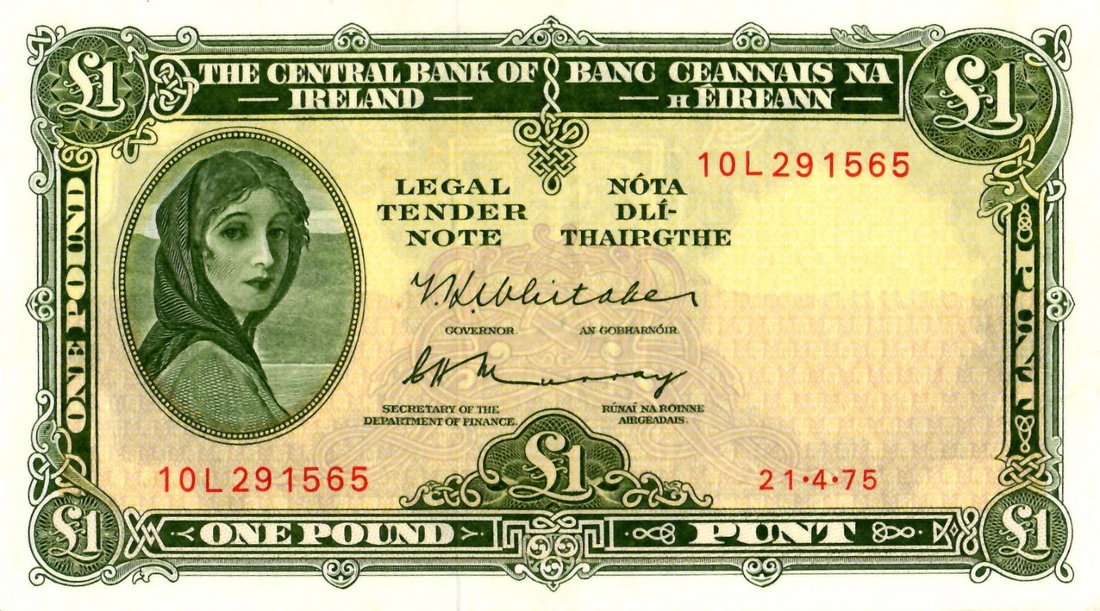 Ireland Lady Lavery 1 pound Note 1975 UNC /B49 - worldbanknote