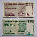 Set of 4 Zimbabwe 5 to 100 Billion Dollars Special Agro-Cheque Notea AUNC - worldbanknote