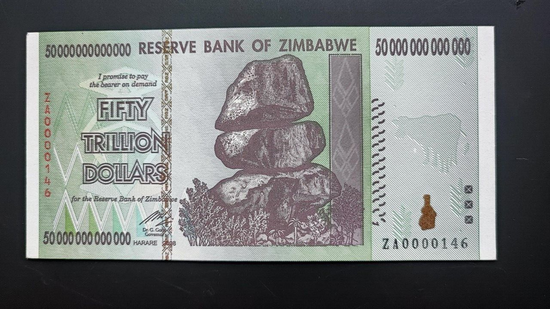 Zimbabwe 50 Trillion Dollars Replacement With 3 Digit Serial Number Rare. - worldbanknote
