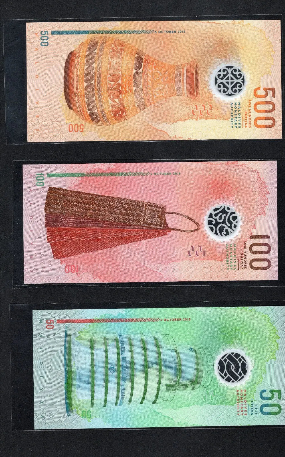 SET Maldives, 5-10-20-50-100-500 ufiyaa, 2015-2017, Polymer UNC/c2