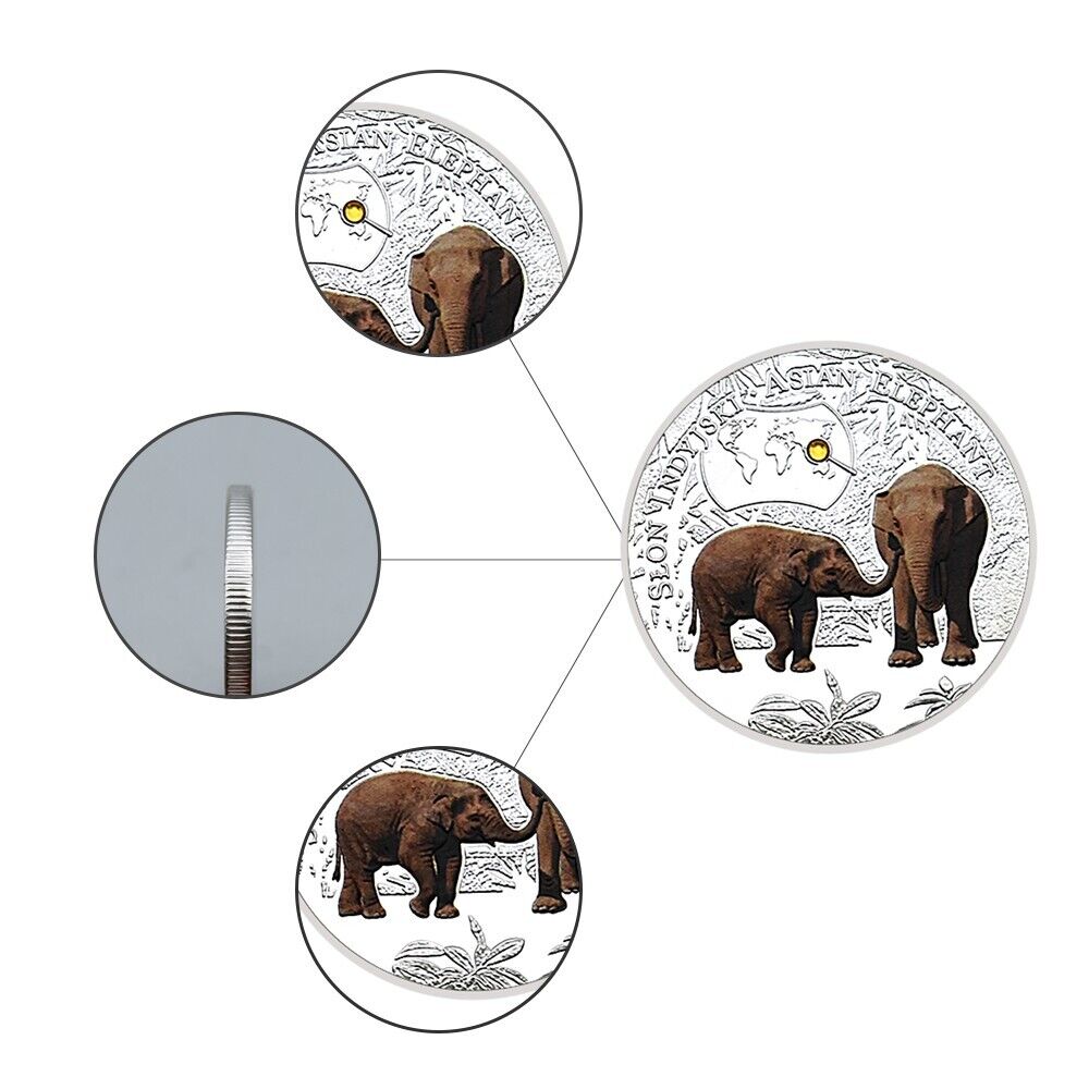 Souvenir Gifts Endangered Animal Species asia elephant Silver Plated Coin - worldbanknote