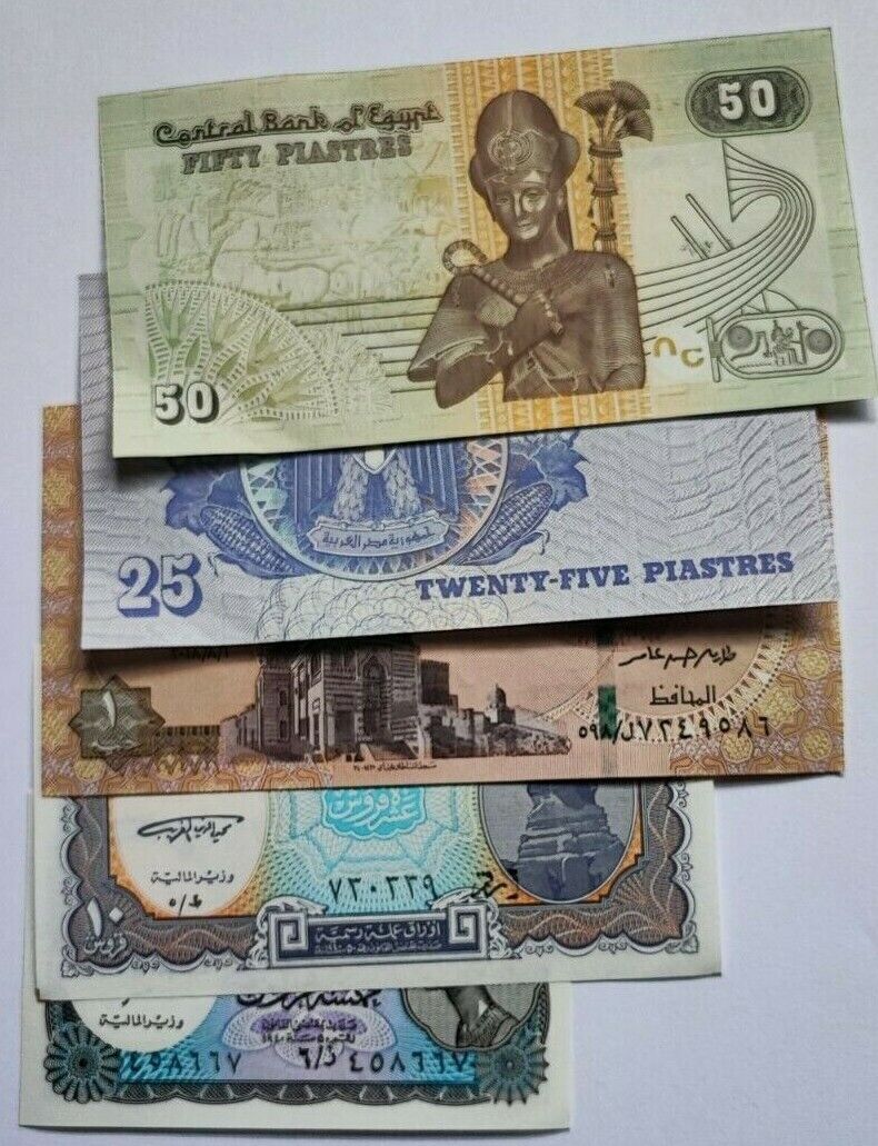 Set 5 PCS, Egypt 5 10 25 50 Piastres 1 Pound, UNC - worldbanknote