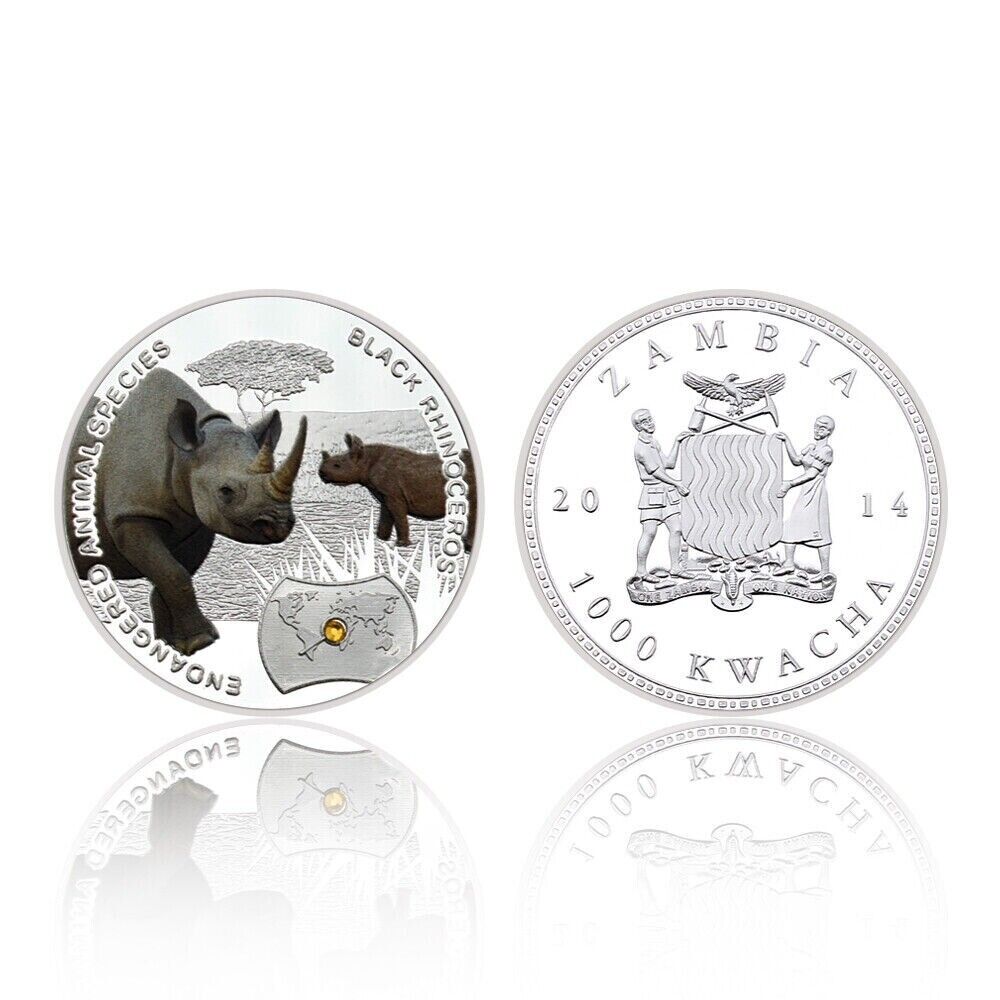 Endangered Animal Species Black Rhinoceros Silver Plated Coins - worldbanknote